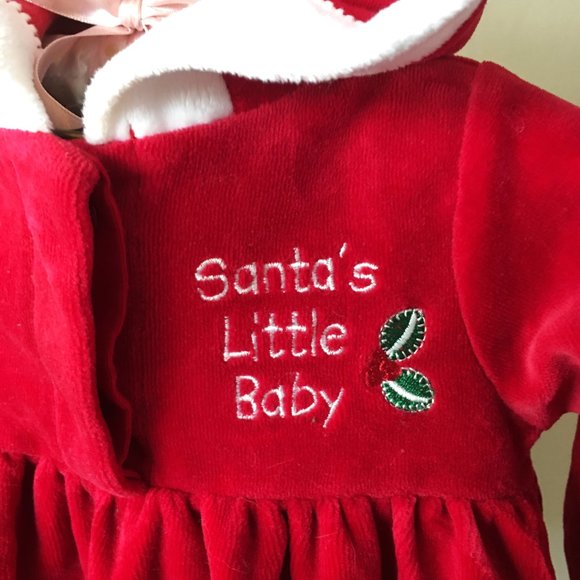MINIWEAR Vintage Style "Santa's Little Baby" Hooded Dress  🎅  3/6 MONTHS - Picture 4 of 10